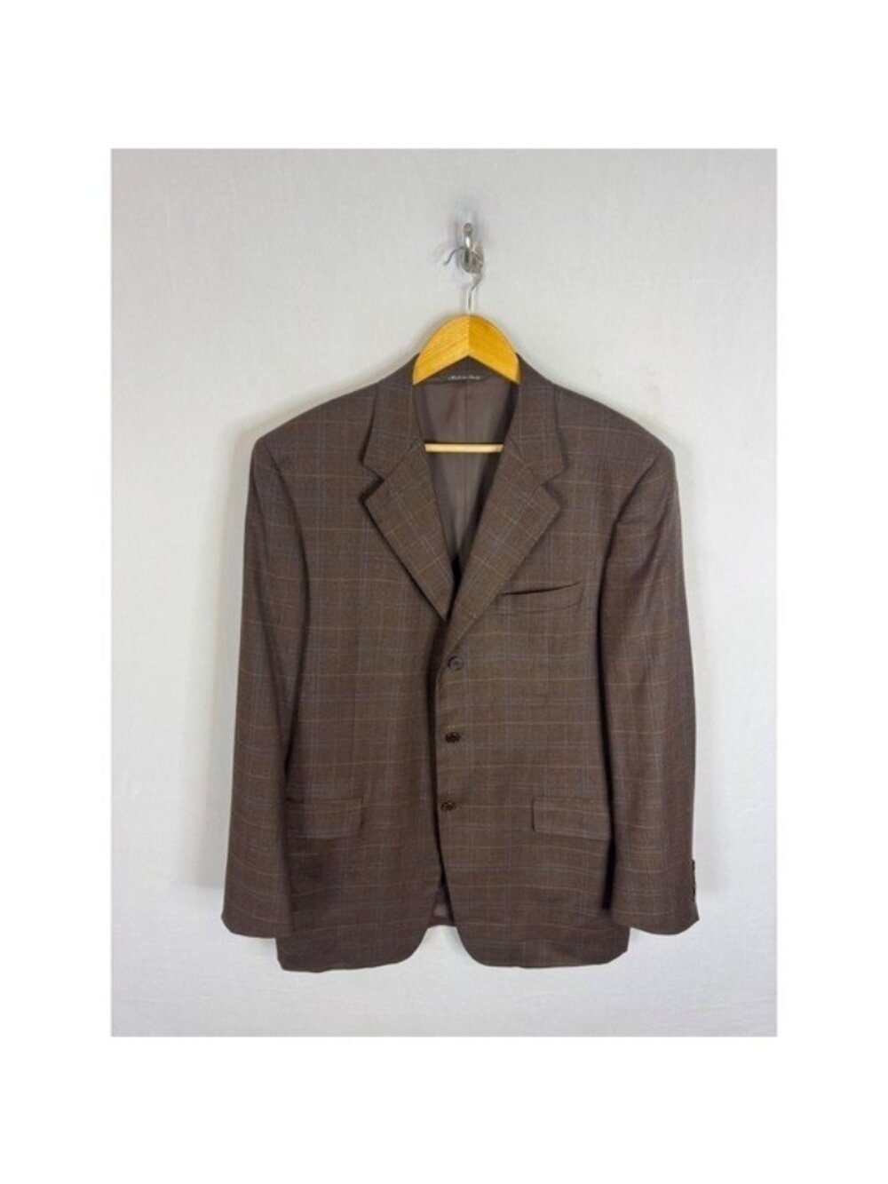 Canali Talia Dalfino Brown Windowpane Wool Blazer Super 120s Italy Men 42R